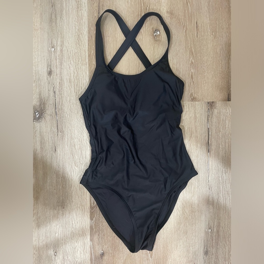 Quince Italian Cross-Back Black One-Piece Swimsuit - Picture 5 of 9